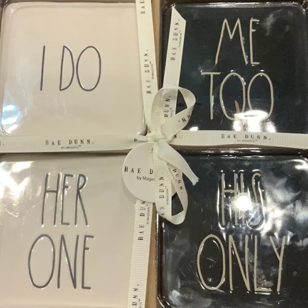NWT Rae Dunn by Magenta Wedding Coasters Ceramic I Do Me Too His Only Her only
